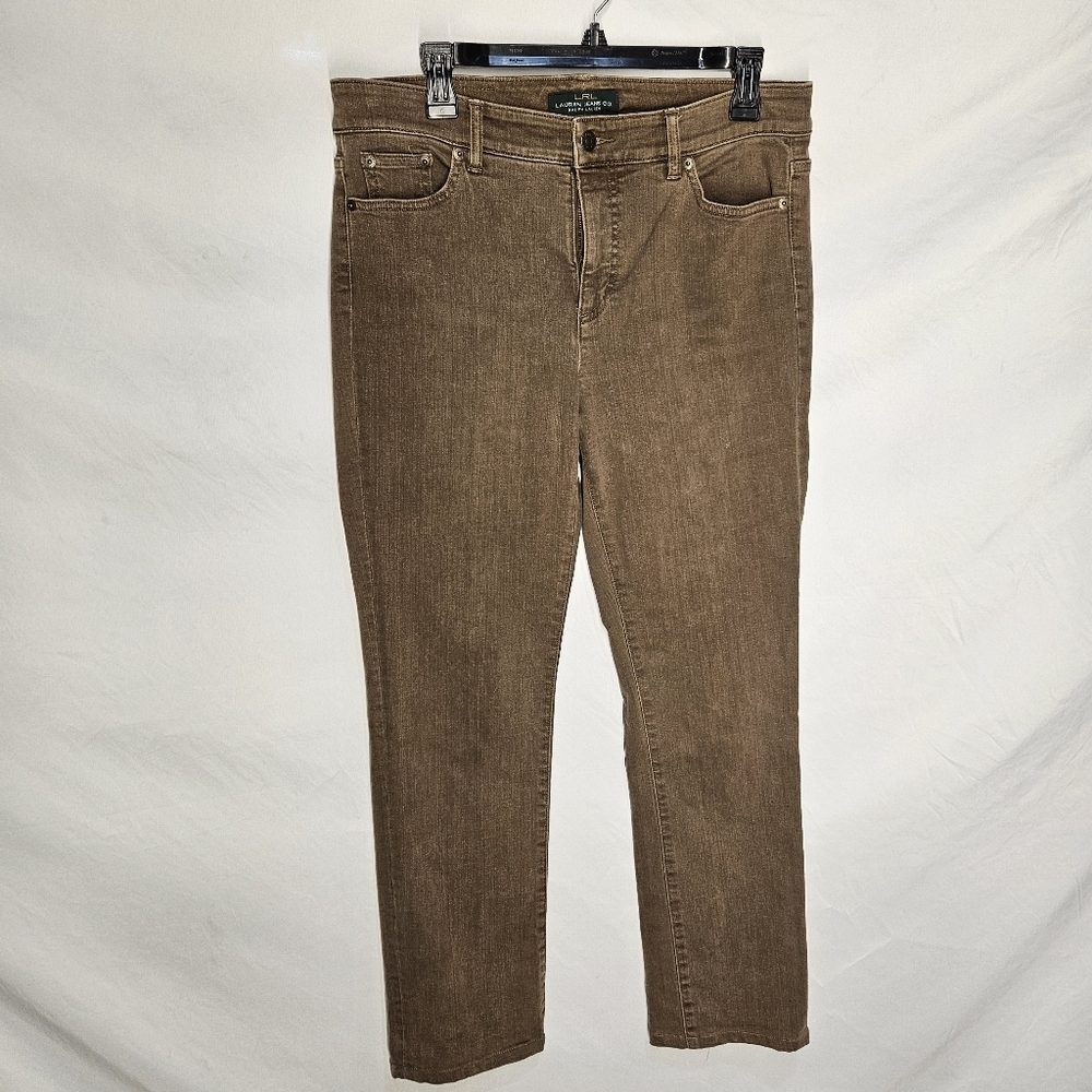 Lauren Ralph Lauren Womens 10 Heritage Stretch Mid Rise Classic Straight Brown